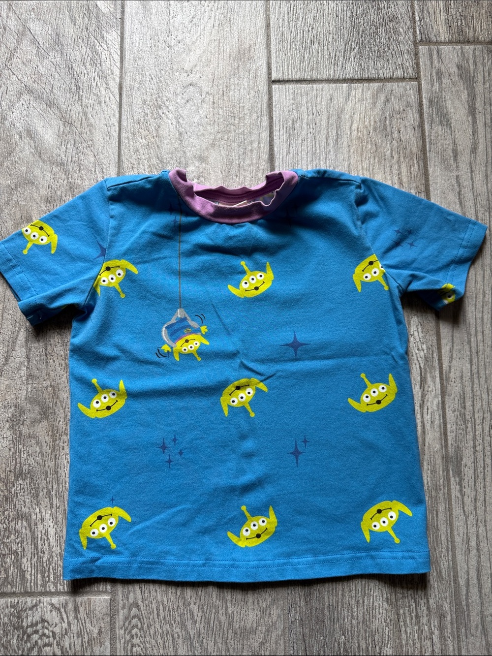 Toy Story-Disney Blue Tee with Green Alien Print and Purple Collar
